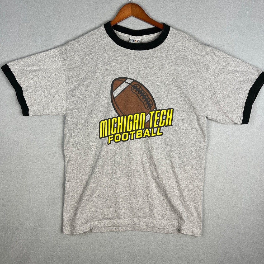 VTG Michigan Tech Football Ringer T Shirt Oversize Large (Fits XLT) 1990s Gray